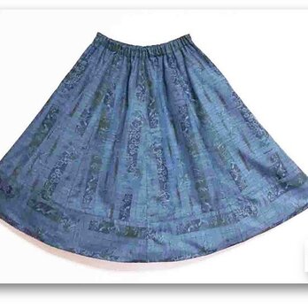 100　色大島リメイクギャザーフレアスカート（M)の画像