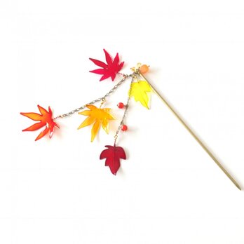 秋色かんざし✩✩色づく葉っぱたち【ディップアート】の画像