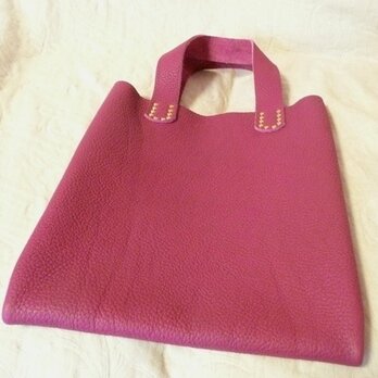 【受注再販】”トリヨン・落ち着いた赤紫系統”手縫い薄まち手提げバッグの画像