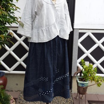 着物リメイク　古布手作り　かすり　ギャザースカート　綿100%の画像