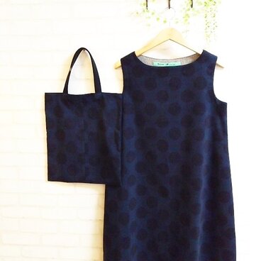 ☆　作品紹介　ドットノースリワンピ　ネイビー　BAG付き  ☆