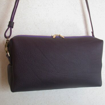 深型スクエア☆3way文庫本ポシェット　シュリンクレザー×リバティ...紫