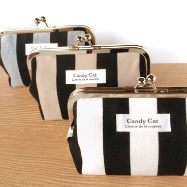 がま口 ストライプ ニットポーチ＊送料無料