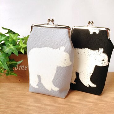 白くま 縦長がま口ポーチ＊送料無料