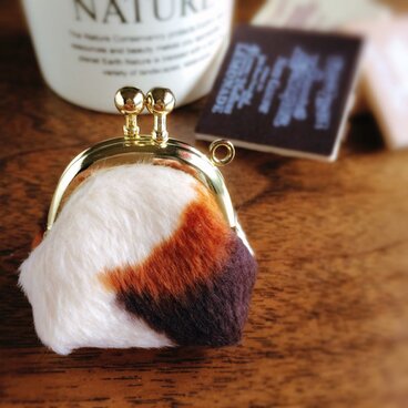 がま口 アクセサリーミニポーチ(三毛猫風)ゴールド＊送料無料