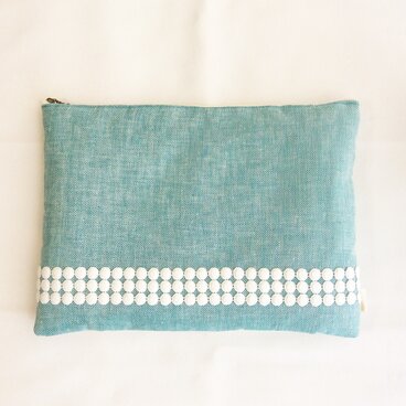 ＊受注制作＊ パソコンケース  ライトブルー リネン＆ドットレース