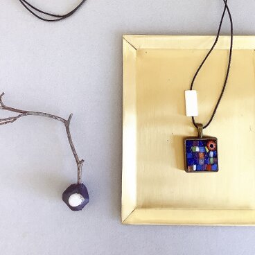 ［再販］ガラスモザイクネックレス　Blue night (青い夜）