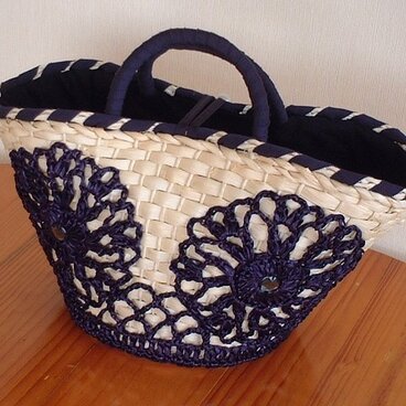 かぎ針編みフラワーモチーフ かごバッグ【パープル】