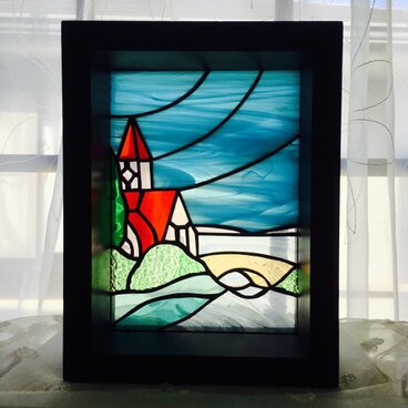 パネル 〜岸辺に建つ赤い屋根の教会