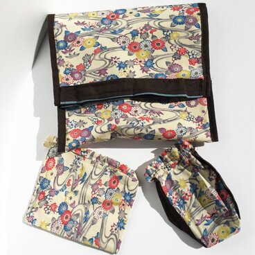 着物地シルク 伝統的フラワー柄クラッチバッグ