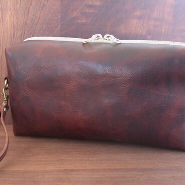 深型スクエア☆3way文庫本ポシェット　赤茶のイタリアンレザー×リバティ...