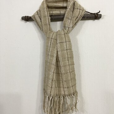 草木染め手紡ぎ綿とシルクのマフラ－