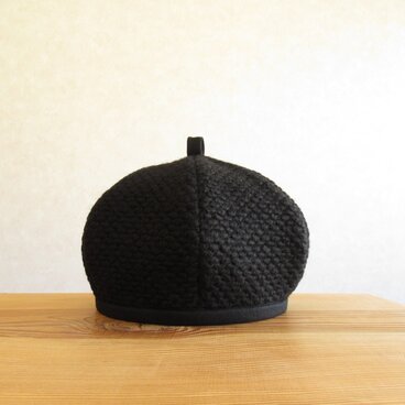 ぽこぽこニットのベレー帽　黒
