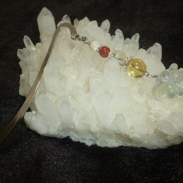 フローライト＆シトリン＆水晶＆メノウ＆ブラウンマザーオブパール・ブックマーク