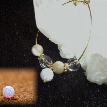 京都オーパ&ブラウンマザーオブパール＆水晶・ピアス