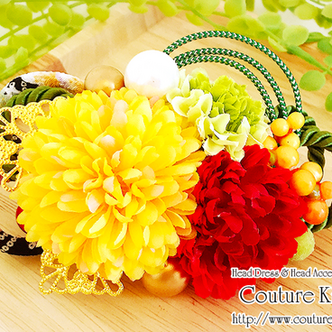 イエローマムとちりめん和紐の髪飾り