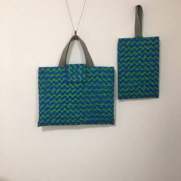 【幼稚園のご準備品2点セット】なみなみボーダーキルティングのレッスンバッグ＆シューズバッグ