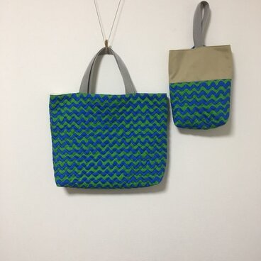 【幼稚園のご準備品2点セット】なみなみボーダーキルティングのレッスンバッグ＆シューズバッグ2