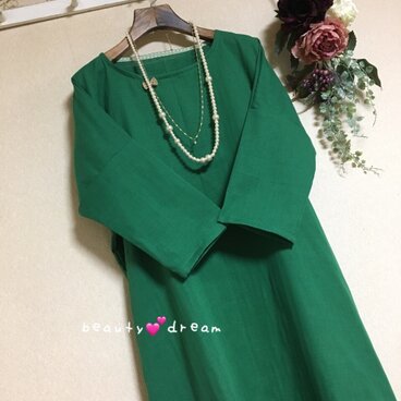トロピカルグリーン♡大人のダブルガーゼワンピース