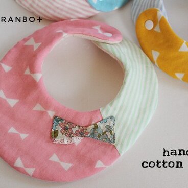 プチまるスタイふんわり８重ガーゼ＊縞りぼんピンク＆花柄りぼん