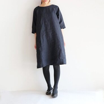 リネンのラグランワンピース【ネイビー】
