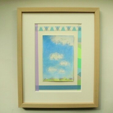 絵画 インテリア 墨と水彩 クレパスのコラボ画 sky 2