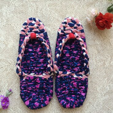 布ぞうり 〈桃紫の水玉〉Mサイズ