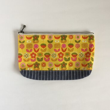 usaコットン×ソフトデニム ファスナーポーチ