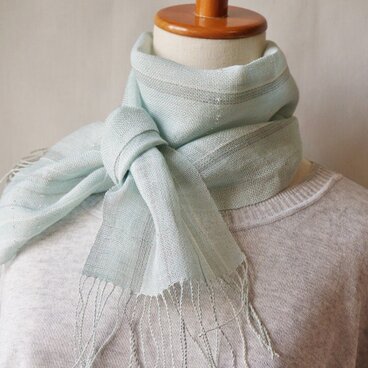 手織miniストール＊ブルーグレー