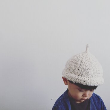 【受注製作】オーガニックコットンガラ紡ロールどんぐり帽子(生成)