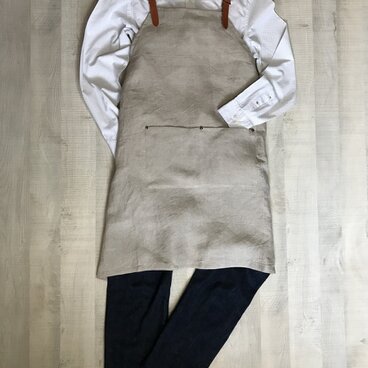 メンズ　レザーサスペンダーエプロン 天日干しリネンツイルベージュ