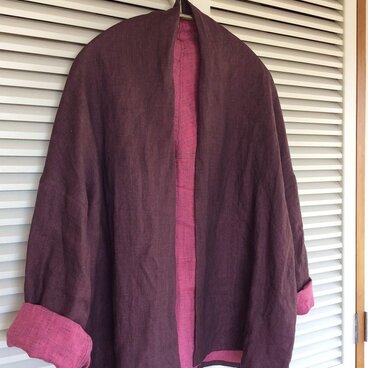 受注制作：とっておきのリネン～墨塗フランダースエンジェル・ピンクのHaoriカーディガン