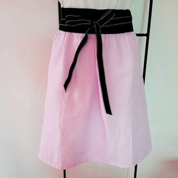 ★シンプルなリネンのギャザースカート★ピンク★通勤エレガンスにも★