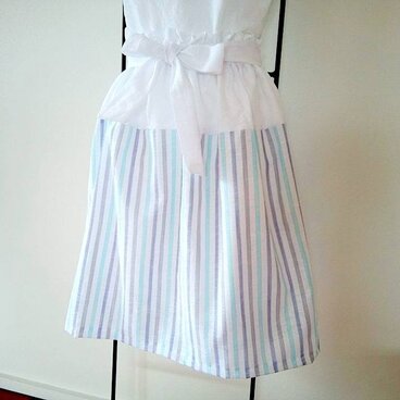 ★夏近！コットンリネン・ギャザースカート★白×ブルーストライプ★色違いあり