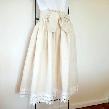 ★生成りレース★採れたてコットンのギャザースカート★大地の恵みたっぷり！