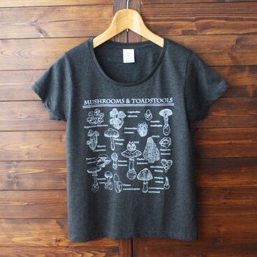 S.Mサイズのみ！Tシャツ（キノコ図鑑とネコ）-シルクスクリーン-13.CATS.WORKS × YO-CO