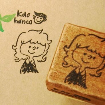 消しゴムはんこ★ふわっふわ髪のおねえさん●持ち手付き