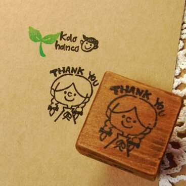 消しゴムはんこ★お下げの「Thank you」はんこ●持ち手付き