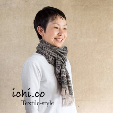 手織りコットンカシミヤストール（ブラック）