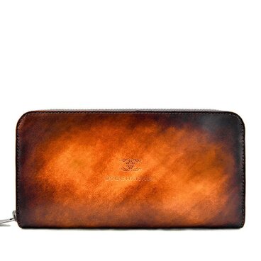 アクロモ ライトブラウンムラ染め ラウンドファスナー ロングウォレット / 長財布