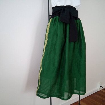 ★夏近★ピンタック・綿ローン★深緑★サイド金テープ付き★