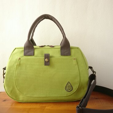 帆布ボストンバッグ　S　≪ ロゴ ・ ライム≫ 肩紐付き