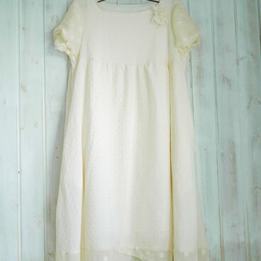 cotton silk  パフスリーブワンピ