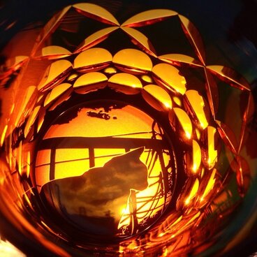 @20日 夕焼け猫+七宝煌円環紋/切子