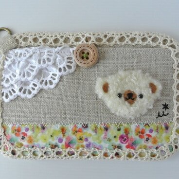 くまくまアップリケのパスケース