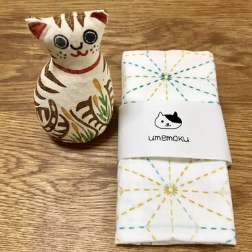 ◆刺し子　ふきん　麻の葉◆