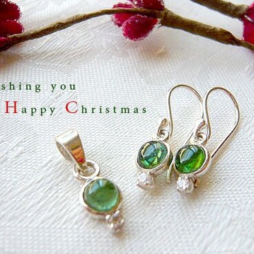 トルマリン＋ジルコン ペンダント＆ピアス セット グリーン ギフト対応 10月誕生石 天然石ジュエリー