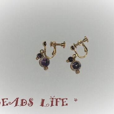 NO825◇唐草ビーズ　紫　イヤリングorピアス
