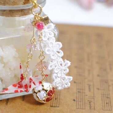 折り鶴のアクセサリー（三点セット）