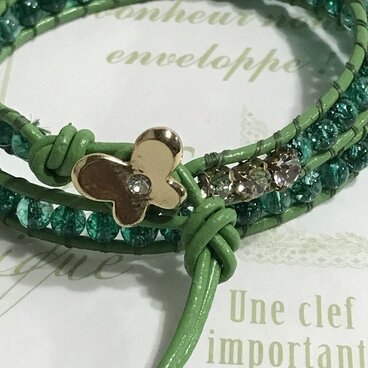 グリーンクラッククリスタル２巻きブレスレット
